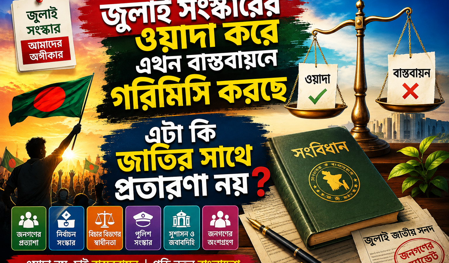 জুলাই সংস্কারের ওয়াদা করে বাস্তবায়নে গড়িমসি—এটা কি জাতির সঙ্গে প্রতারণা নয়?