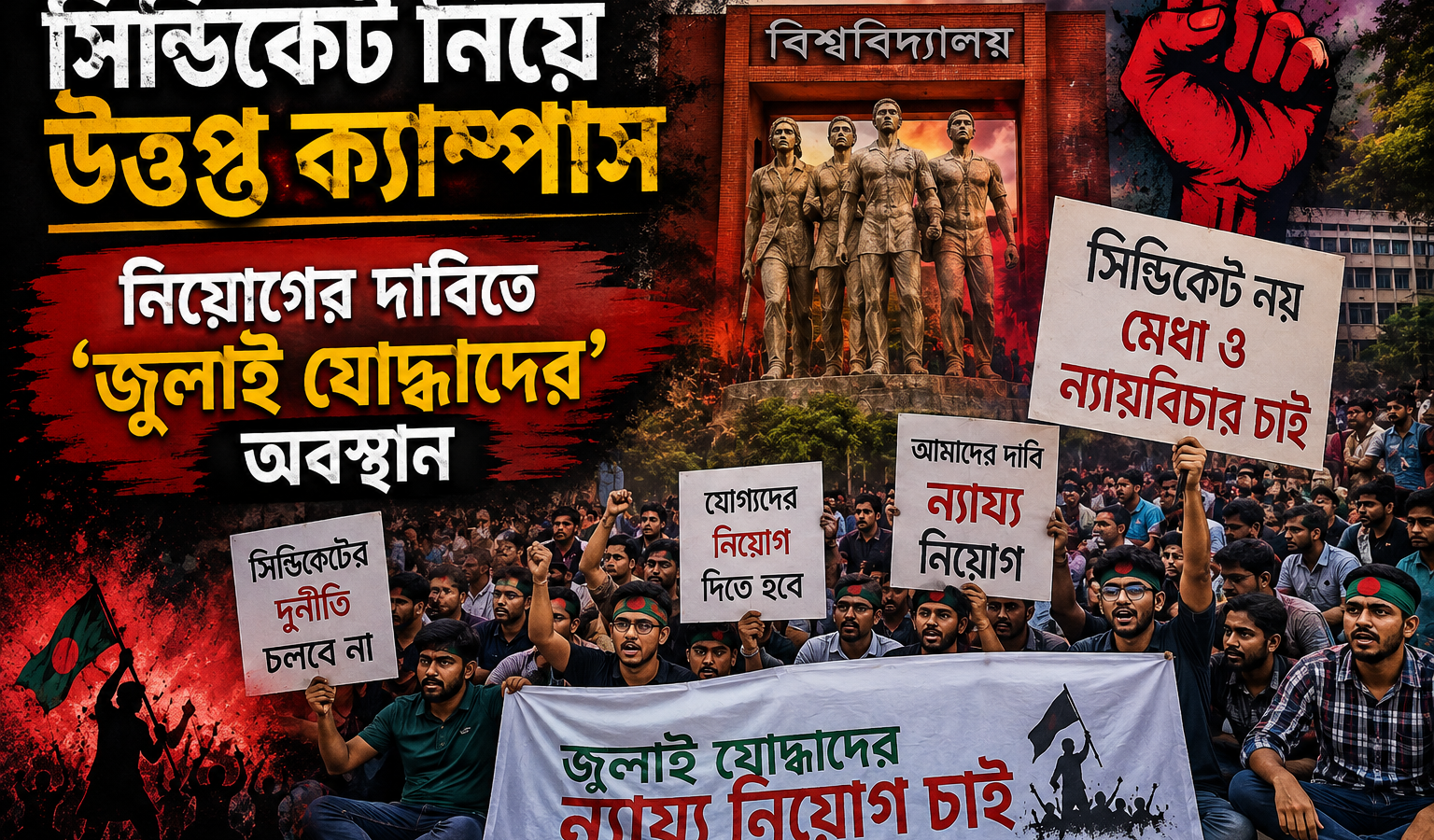 সিন্ডিকেট নিয়ে উত্তপ্ত ক্যাম্পাস, নিয়োগের দাবিতে ‘জুলাই যোদ্ধাদের’ অবস্থান