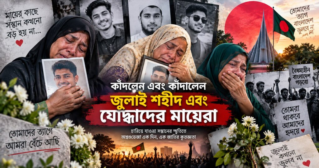 কাঁদলেন কাঁদালেন জুলাই শহীদ ও যোদ্ধাদের মায়েরা: সন্তানের স্মৃতিতে ভারী নারায়ণগঞ্জের আকাশ