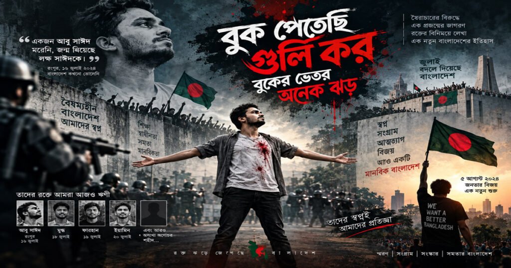 বুক পেতেছি গুলি কর, বুকের ভেতর অনেক ঝড়: রক্তস্নাত জুলাইয়ের বজ্রধ্বনি ও একটি প্রজন্মের ইতিহাস নির্মাণ
