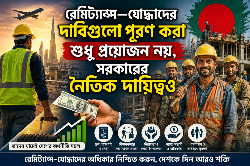 রেমিট্যান্স–যোদ্ধাদের অধিকার ও মর্যাদা: রেমিট্যান্স চাইলে তাদের দাবিও পূরণ করতে হবে